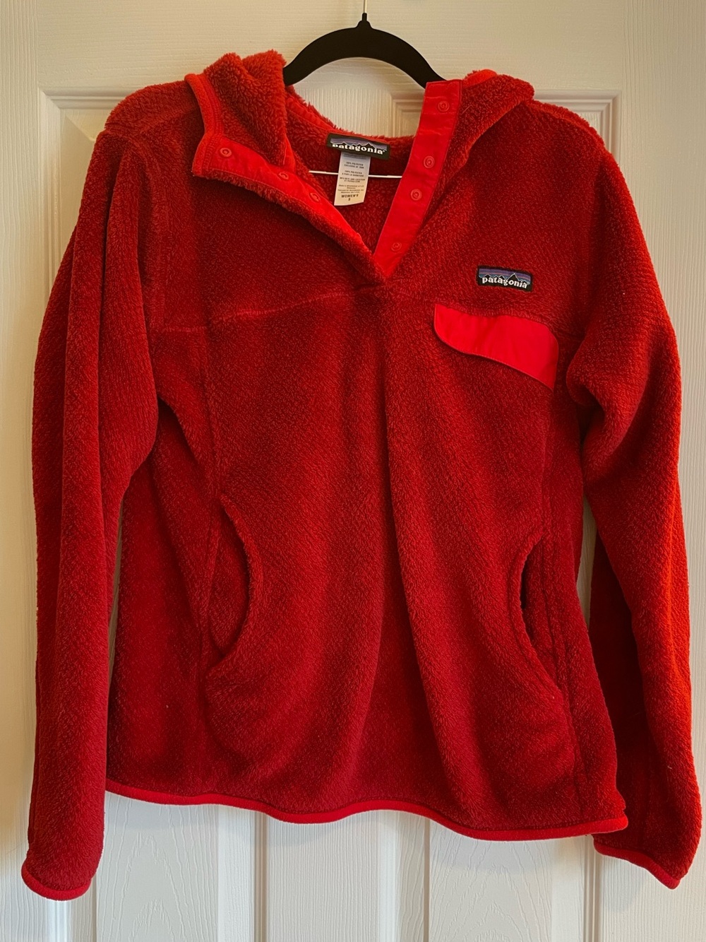 Patagonia Red Fleece Pullover Snap-Neck Hoodie